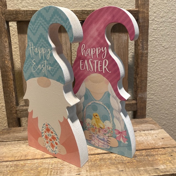 Easter Gnomes Signs For Tier Tray Decor Set Of 2, Happy Easter Gnomes Wood Signs - Picture 6 of 15